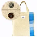 THE MYSU Heavy Duty Canvas Tote Bag - Blue Stripe (Right) - 14.5 inches (L) * 3 inches (W) * 16 inches (H). 