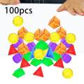 100 Pieces Geometric Solids Translucent Color Building Blocks for Playroom. 