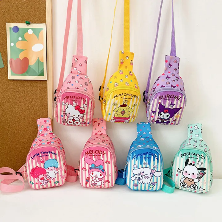 Kid Travel Crossbody Backpack Sanrio Bag Cinnamoroll Bag Cartoon Shoulder Handbag Kuromi Kawaii Hello Kitty Chest Bags Girl Gift Queena