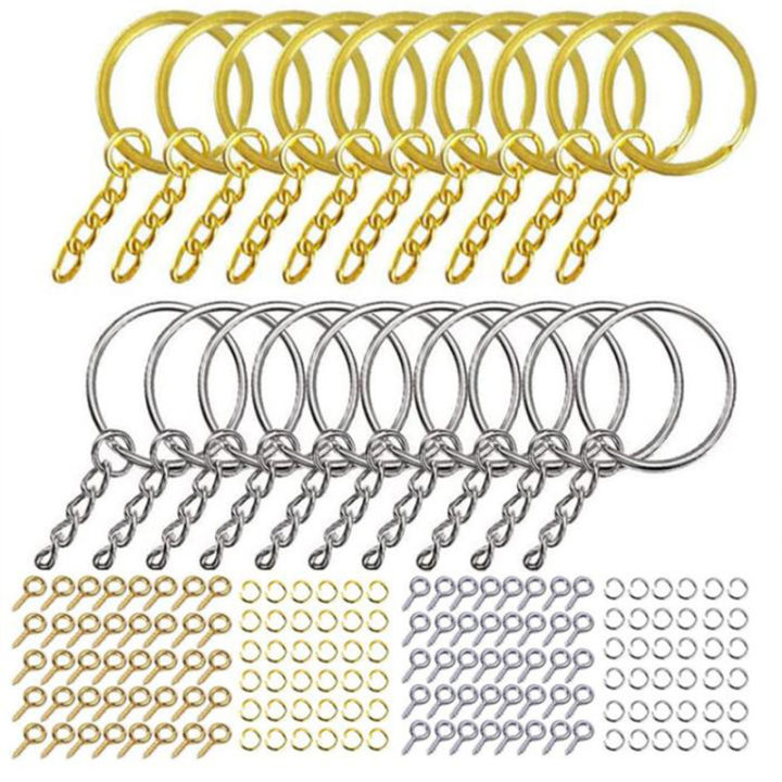 220 Pcs Key Ring with Chain Jump Rings Screw Eye Pins Set for Resin DIY Crafts