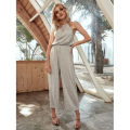 Yfashion Women Loose Jumpsuits Sleeveless High Waist Halter Neck Wide Leg Pants Suits Romper Summer One-piece Outfit. 