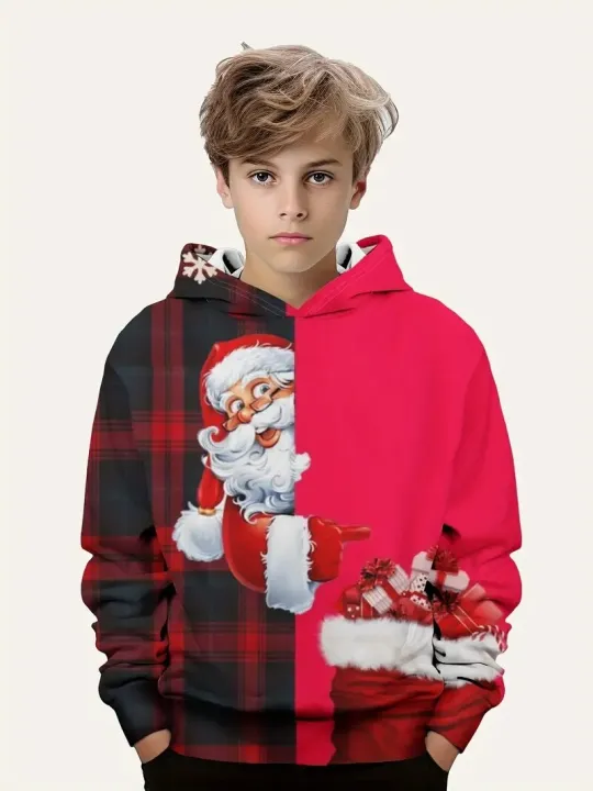 Christmas cute Santa Claus 3D print boys casual pullover long sleeve hoodies boys sweatshirt for spring fall kids hoodie tops