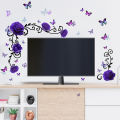 1pc Purple Rose Flowers Butterfly Bedroom Living Room TV Background Home Decor Wall Sticker Sticker. 