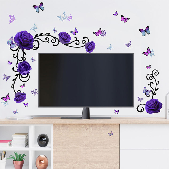 1pc%20Purple%20Rose%20Flowers%20Butterfly%20Bedroom%20Living%20Room%20TV%20Background%20Home%20Decor%20Wall%20Sticker%20Sticker%20-%20Image%202