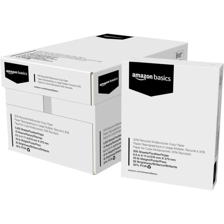 30% Recycled Multipurpose Copy Printer Paper, 8.5 x 11, 10 Reams , 5000 Count (Sheets), White