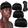 Solid Color Wave Caps With Durag for Men Headwear Soft Elastic Breathable Beanie Turban Cap Headwrap Bonnet Hair Accessories. 