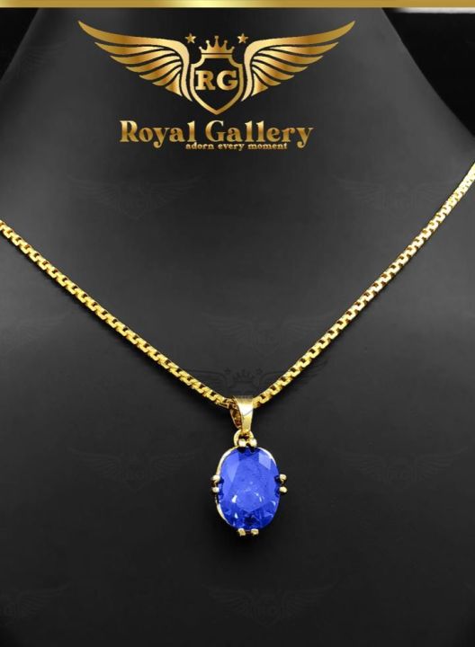 Gold%20Plated%20Link%20Chain%20&%20Pendant%20with%20Blue%20Stone%20-%20Image%202