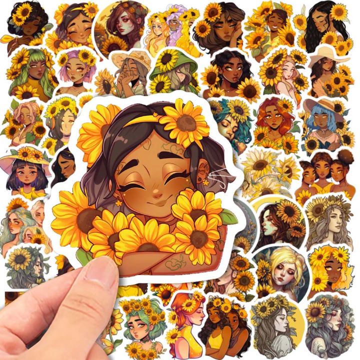 20pcs Sunflower Girls Stickers Yellow Sunflower Stickers for Laptop Scrapbook Journal Kids Girls Boys Stickers