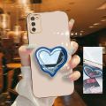 MiniCase For Samsung Galaxy A03s Shining 6D gold-plated three-dimensional love heart type makeup mirror blue brush stroke airbag station mobile phone back cover square cover girls and boys gift soft hard waterproof anti-fall protective case. 