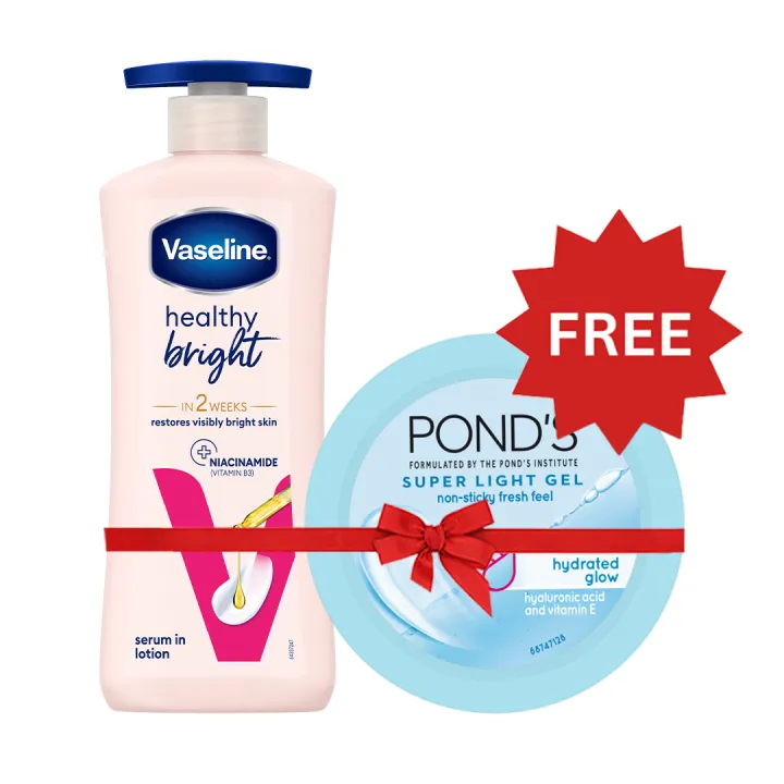 Vaseline Bundle offer (Vaseline Healthy Bright Body Lotion, 400ml + Free Pond's Super light get 25g)