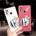 For Vivo Y50 / Vivo Y30 Back Cover + Bowknot Makeup Mirror Fashion Shiny Plating Square Bumper Bling Girls Phone Case Soft TPU Silicone Shockproof Back Cover. 