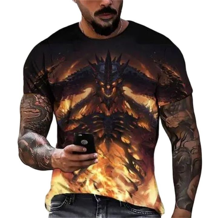Men'S%20Summer%20Vintage%20Flame%20Dragon%203d%20Printed%20T-Shirt%20Stylish%20And%20Comfortable%20O%20Collar%20Short%20Sleeve%20Oversized%20Top%20-%20Image%204