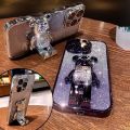 Infinix Note 40 4G / Note 40 Pro 4G 5G / Note 40 Pro Plus 5G Back Cover with 3D Cartoon Cute Bear Stand Holder Luxury 6D Plating Shiny Glitter Stylish Girls Phone Case Clear Soft Silicone Protective Cases Pouch. 