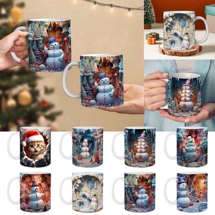 Creative 3d Ceramic Mug Space Design Snowman Santa Coffee Cup Tea Milk Mug S For Kids Adults
