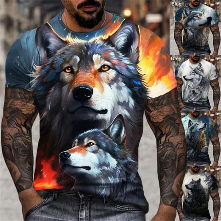 New Wolf 3D printed T-shirts men's fashion casual round neck