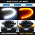 2 PCs White Yellow Ultrafine Universal 60cm LED DRL Car Daytime Running Light LED Strip Lights Amber Turn Signal Light DRL LED for car ,bike ,lory. 