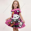 MINISO New Summer Girls Dress Fashion Cartoon Cute Cinnamoroll Hello Kitty 3D Printing Dress Kid Short Sleeve Princess Clothing. 