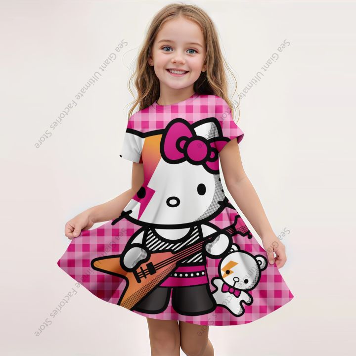 MINISO%20New%20Summer%20Girls%20Dress%20Fashion%20Cartoon%20Cute%20Cinnamoroll%20Hello%20Kitty%203D%20Printing%20Dress%20Kid%20Short%20Sleeve%20Princess%20Clothing%20-%20Image%204