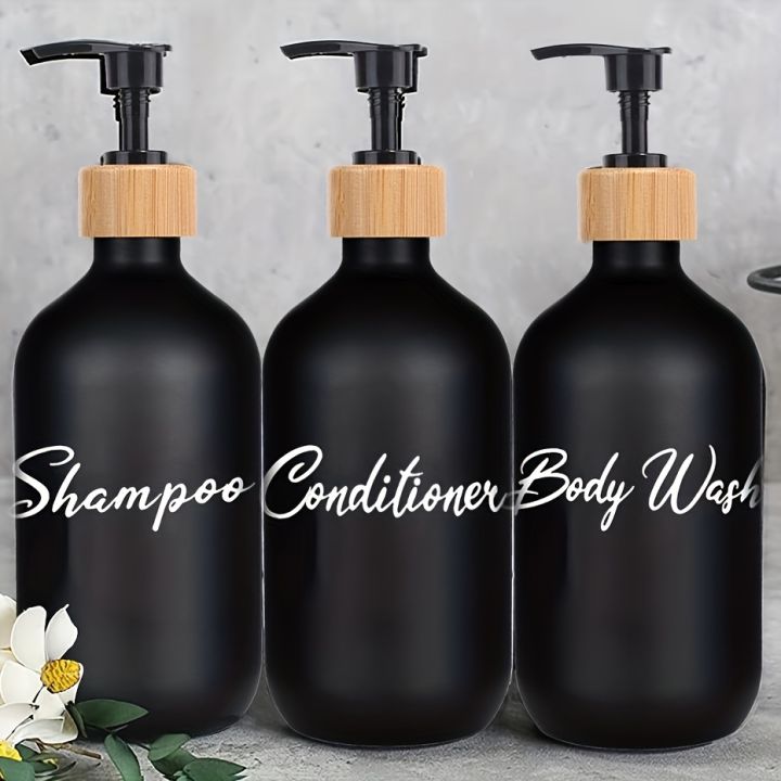 3pcs Plastic Soap Dispenser Set Countertop Lotion Bottle Bathroom Refillable Empty Bottle for Shampoo Body Wash Hair Conditioner