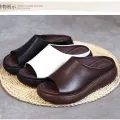 【BestGO】2021 Summer New Wedge Heel Leather Slippers Muffin Thick-soled Retro Sandals and Slippers Women. 