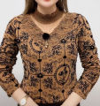 Yfashion Women Cotton Fashion Flower Printing Shirt Long Sleeves Thin Fleece Bottoming Shirt Warm Turtleneck Pullover Tops. 