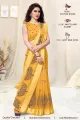Women's Cotton Blend Satin Woven Border Designer Madhubani Printed Saree with Blouse Piece (Mustard). 
