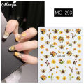 Monja 3D Nail Art Stickers Embossed Yellow Flowers Bee Nail Decals Relief Self-adhesive Nail Sliders Engrave DIY Nail Art Decoration. 