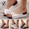 Zentora 1 Pair Women Slippers, Contrast Color Rivet Faux Leather Thick Heel, Wedges Shoe Little Holes Non-slip Women Sandals, Women Sandals Women Supply. 