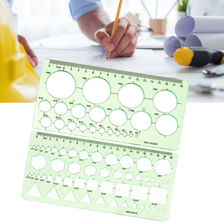 2pcs%20School%20Student%20Art%20Clear%20Plastic%20Geometric%20Drawing%20Template%20Stationery%20Measuring%20Ruler%20Engineering%20Sketching%20Circle%20Stencil%20-%20Image%203