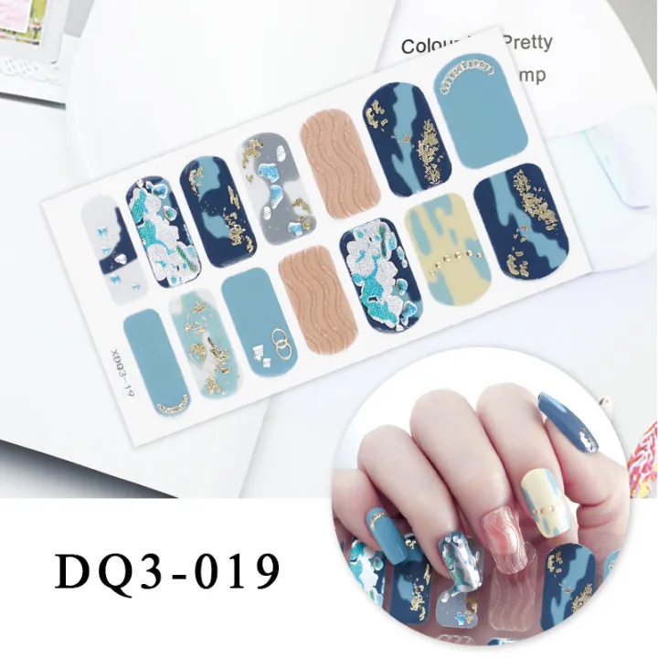 NEW%2014%20Pcs/Sheet%20Golden%20Pink%20Nail%20Polish%20Stickers%20Full%20Cover%20Stickers%20for%20Nails%20Glitter%20Decal%20for%20Manicure%20DIY%20Nail%20Strips%20for%20Women%20-%20Image%203