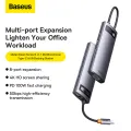Baseus 8-in-1 Star Joy Series Multifunctional Type-C HUB Docking Station Gray (Type-C to HDMI*1 / VGA*1 /USB3.0*3 / Type C PD*1 / SD&TF*1) 6 Months Warranty. 