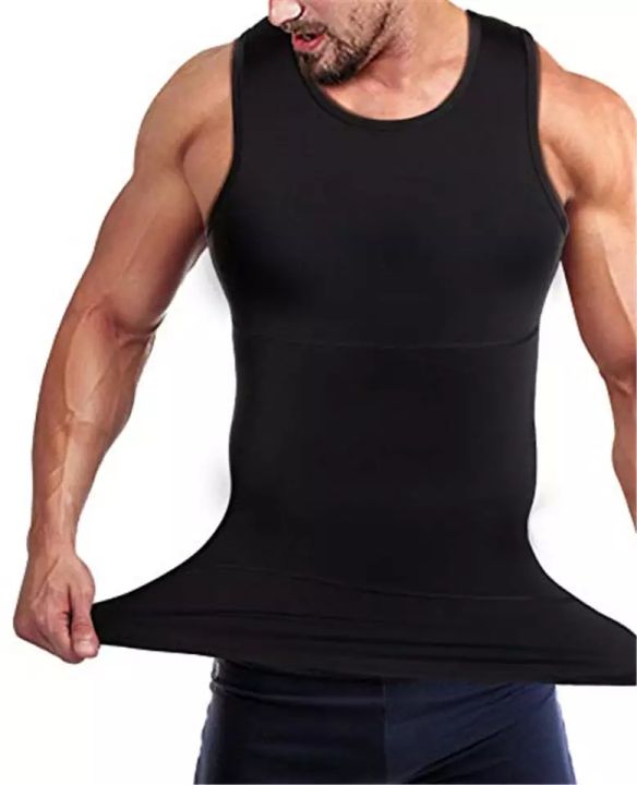 Waist Cincher Slimming Vest Body Shaper Tummy Fat Burning Shaper Slim & Lift Slimming Shirt For Men Black vest slimming Vest- Black