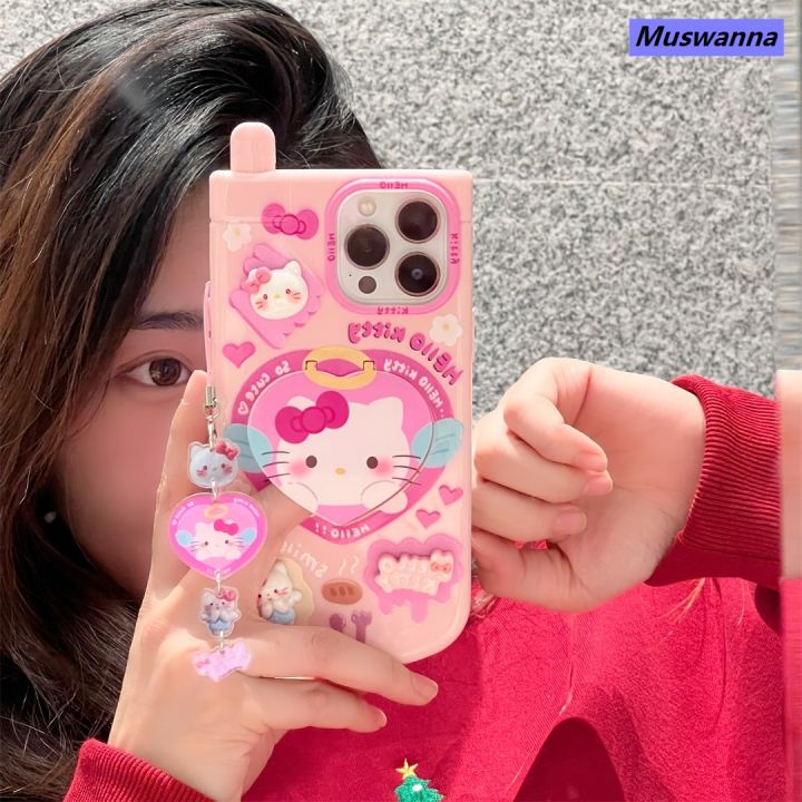 Muswanna 【Get One Free Pendant】Olige Case For iPhone 11 12 13 14 15 16 Pro Max New creative big brother 2025 New cell phone shape flip mirror cute cartoon characters with makeup mirror phone case back cover