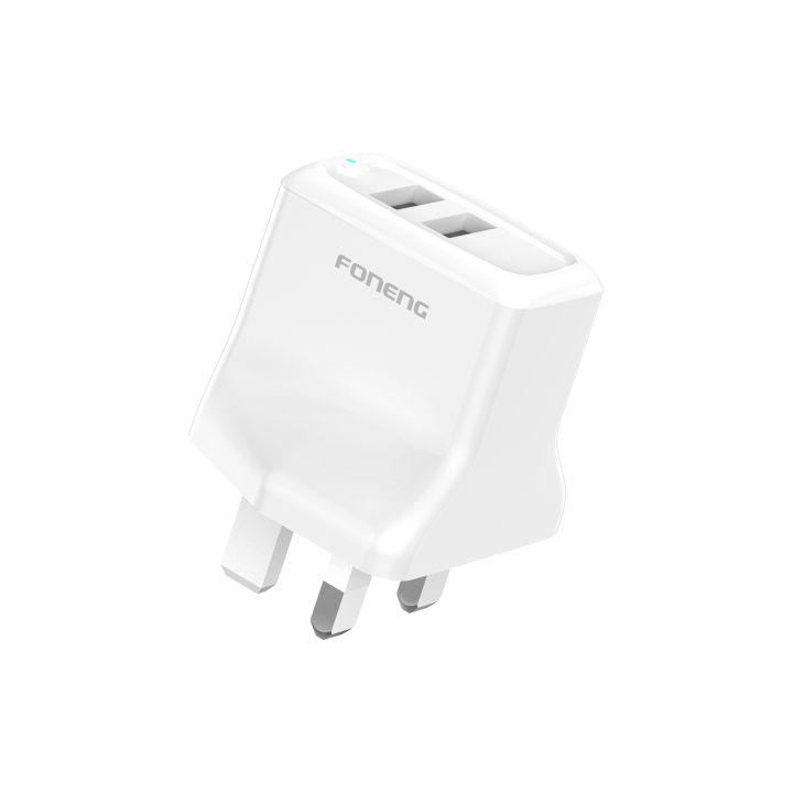 Foneng UK20 USB-A 2-Port Charger Kit with Type-C/Lightning Cable, 2.4A Fast Charging Dock Adapter - Efficient Charging Solution for Multiple Devices