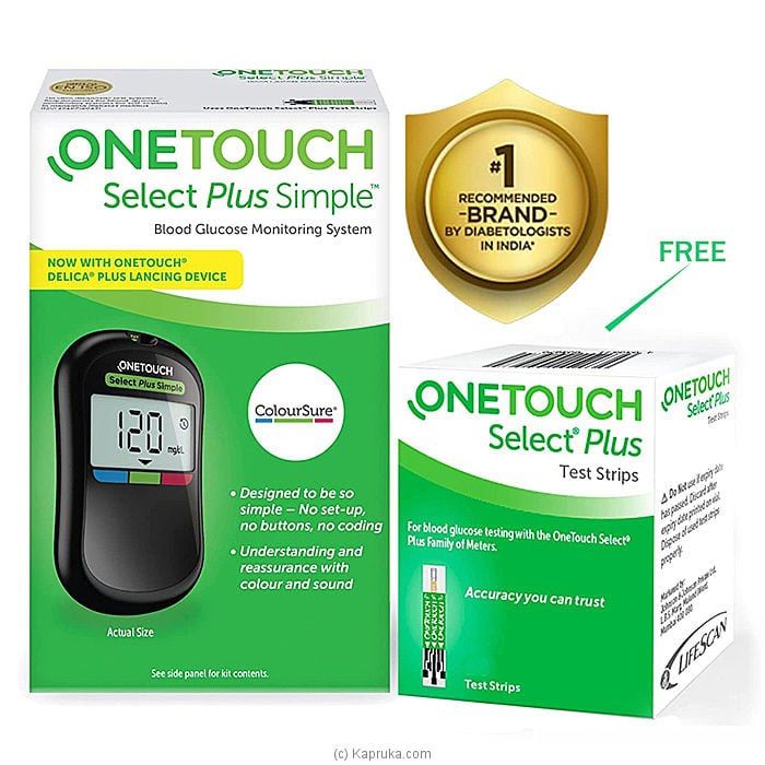 OneTouch Select Plus Simple glucometer machine | Simple & accurate testing of Blood sugar levels at home | Global Iconic Brand | FREE 10 Test Strips + 10 Sterile Lancets + 1 Lancing device