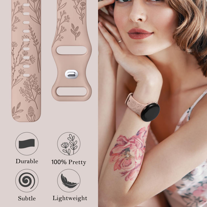 NEW%20Wearlizer%202%20Pack%20Floral%20Engraved%20Band%20For%20Google%20Pixel%20Watch%202/%20Google%20Pixel%20watch%20Silicone%20sport%20Straps%20for%20Pixel%20Watch%202%20-%20Image%203