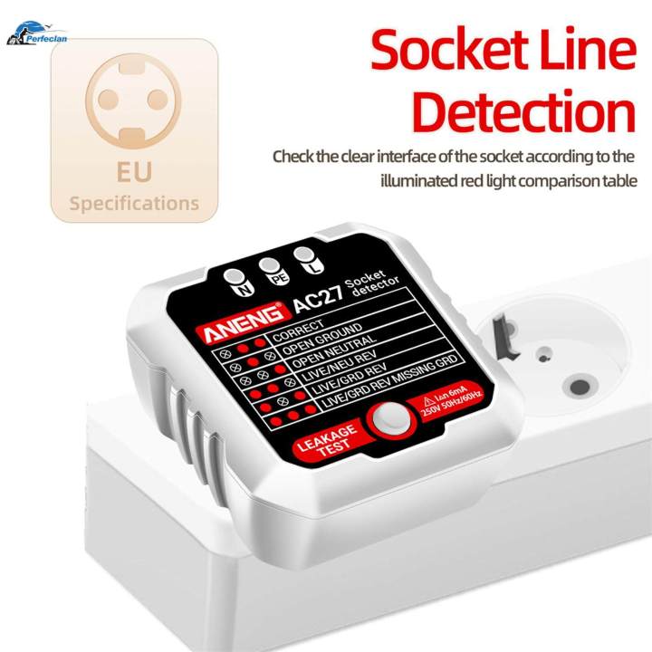 Outlet Tester Polarity Test Phase Check Fault Checker Electric Circuit Breaker Finders circuit White