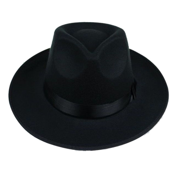 Unisex%20Men%20Women%20Hats%20Caps%20Panama%20Fedora%20Trilby%20Straight%20Wide%20Brim%20Hard%20Felt%20Black%20-%20Image%203