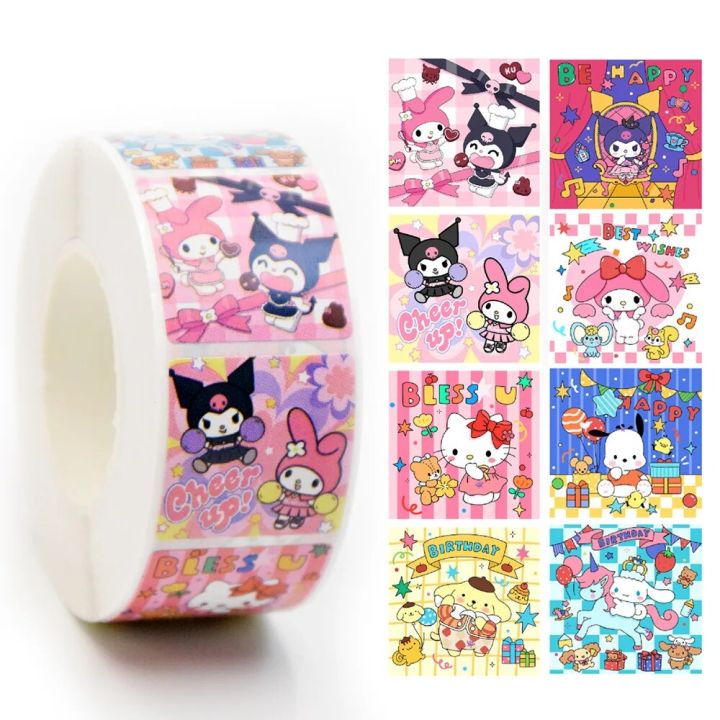 New 500PCS/Roll Sanrio Stickers Kawaii Kuromi Kitty Mymelody Cartoon ...
