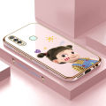 ZeroQiQi for Vivo Y19 Back Cover Cute Girl Luxury 6D Plating Case Side Pattern Soft Silicone Square Mobile Phone Cases + Free Lanyard. 