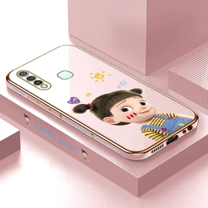 ZeroQiQi%20for%20Vivo%20Y19%20Back%20Cover%20Cute%20Girl%20Luxury%206D%20Plating%20Case%20Side%20Pattern%20Soft%20Silicone%20Square%20Mobile%20Phone%20Cases%20+%20Free%20Lanyard%20-%20Image%202