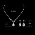 Vintage Crystal Waterdrop Pendant Necklace Earrings Silver Wedding Jewelry Set. 