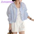 Lightweight Sun Jacket for Women Stylish Striped Hooded Cardigan for Women Sun Protection Jacket Top for Summer Women Sun Protection Jacket. 