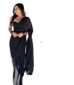 SANGANEE FASHION Womens Georgette Plain Ready To Wear Saree Solid sari With Unstitch Blouse Piece BLACK (FROM INDIA). 