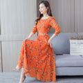 bellylady Women Cotton Sweet Floral Printing Dress Long Sleeves Large Size A-line Skirt Fashion Loose High Waist Dress. 