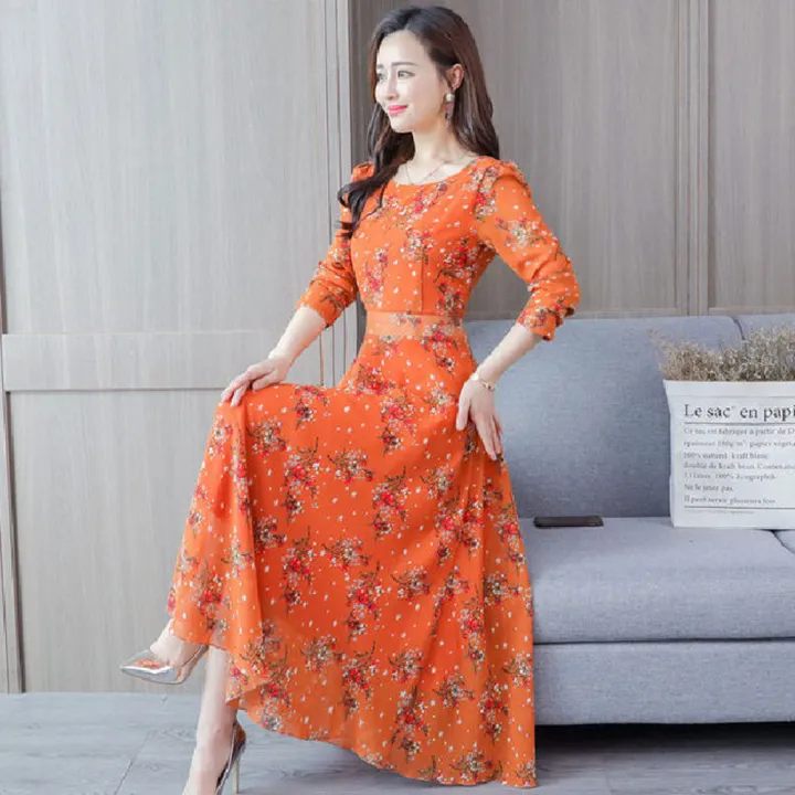 bellylady%20Women%20Cotton%20Sweet%20Floral%20Printing%20Dress%20Long%20Sleeves%20Large%20Size%20A-line%20Skirt%20Fashion%20Loose%20High%20Waist%20Dress%20-%20Image%202