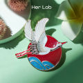 Her Lab Jewelry |Vintage Brooches Jewelry Gold Plated Red-Crowned Crane Brooches and Pins for Women. 