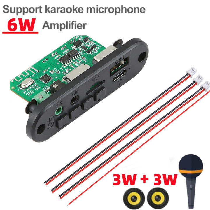6w Amplifier Mp3 Decoder Board Dc 5v 3.5mm Microphone Bluetooth Handsfree Car Mp3 Player Tf Aux Usb Record Fm For Phone