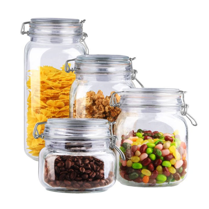 Square/Hexagonal  Glass Food Storage Jars with Airtight Clamp Lids