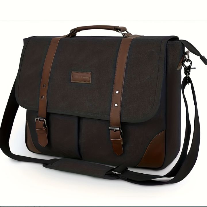 Messenger Bag 15.6 Inch Waterproof Vintage Genuine Leather Briefcase shoulder bag Waxed Canvas Leather Computer Satchel Bag